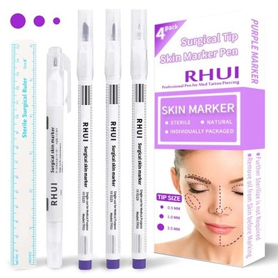 4-Pack Professional Surgical Skin Marker Pens, Sterile Tip Tattoo Stencils