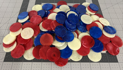 Vintage Lot 185 Poker Chips Red White Blue Ribbed Plastic Assort Gambling CASINO