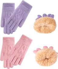 2 Pairs Kids Wool Fleece Lined Knit Gloves Winter Thick Warm Mittens for 6-10 Ye
