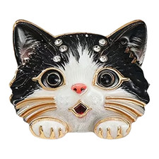 Retro Adorable Cat Face Brooch Gold Crystal Kitten Pin Cute Animal Jewelry Gift