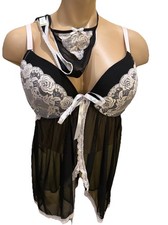 JESSICA SIMPSON Women's Sheer Lingerie Gown Black White Lace 3X #B2