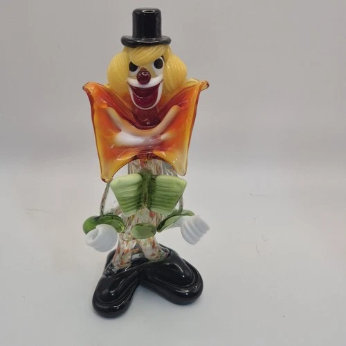 Vintage Murano Venetian Art Glass Hand Blown Clown Figurine  8"