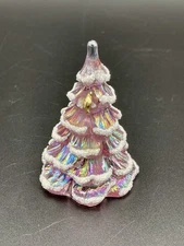 Vintage Fenton Art Glass Iridescent Pink Christmas Tree w/ Gold Partridge