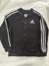 Youth Adidas Black Track Jacket With White Stripes Medium Sz 10-12