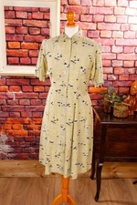 Robe Vintage Orig 40s Jaune Robe De Jour Motif Boutonnière Coton 38 40