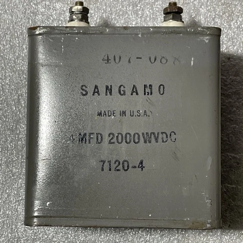 Vintage SANGAMA Capacitor 4 MFD uF 2000 VDC OCT/30/1953 Test Good