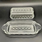 VTG ANCHOR HOCKING WEXFORD PRESSED GLASS COVERED BUTTER DISH DISCONTINUED 7-7/8”
