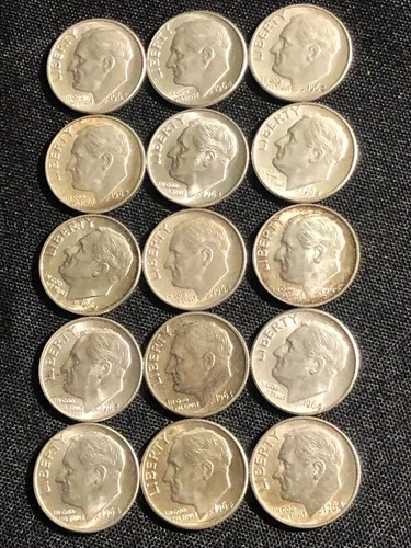 LOT OF 15 X FINE SILVER DIMES  ( NO-RESERVE )
