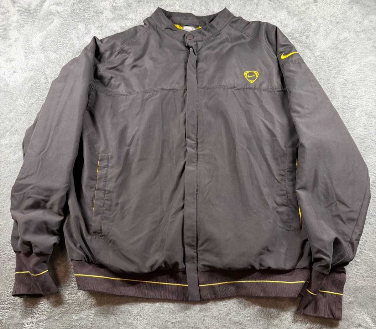 Vtg Y2K Nike Fit Storm Jacket Mens L Gray Yellow Windbreaker Bomber