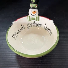 Fitz and Floyd Frosty's Frolic Tidbit Dish 2012 Christmas Ceramic Snack Bowl