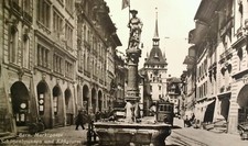 Bern Switzerland RPPC Postcard Early 1900s Kafigturm Train Omega Watch A Wehrli 