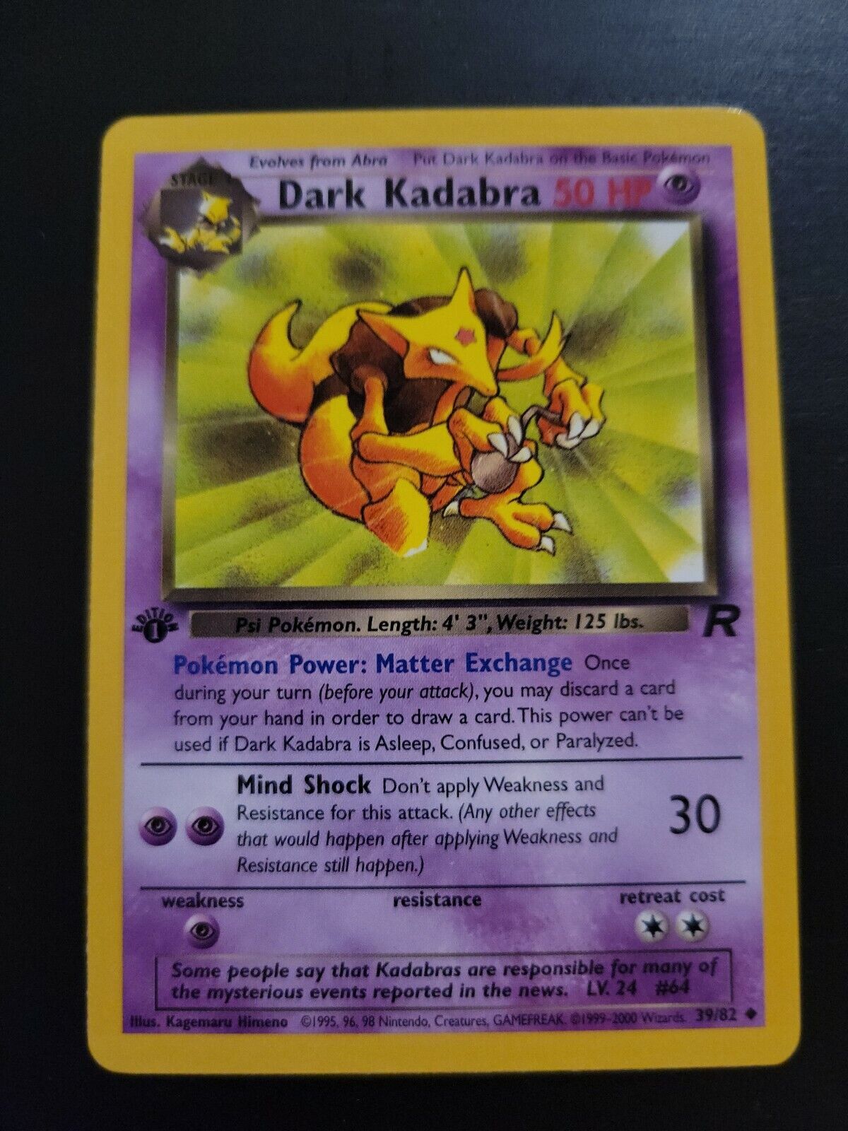 Pokemon TCG Card 2000 Team Rocket 1ST EDITION- Dark Kadabra 39/82