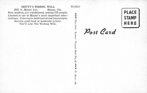 Miami Florida "Smitty's Wishing Well", Duo View, Note Old Cars, Postcard - Picture 2 of 2