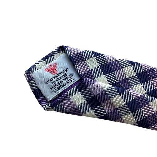 Turnbull & Asser Plaid Purple White Silk Tie - Picture 6 of 8
