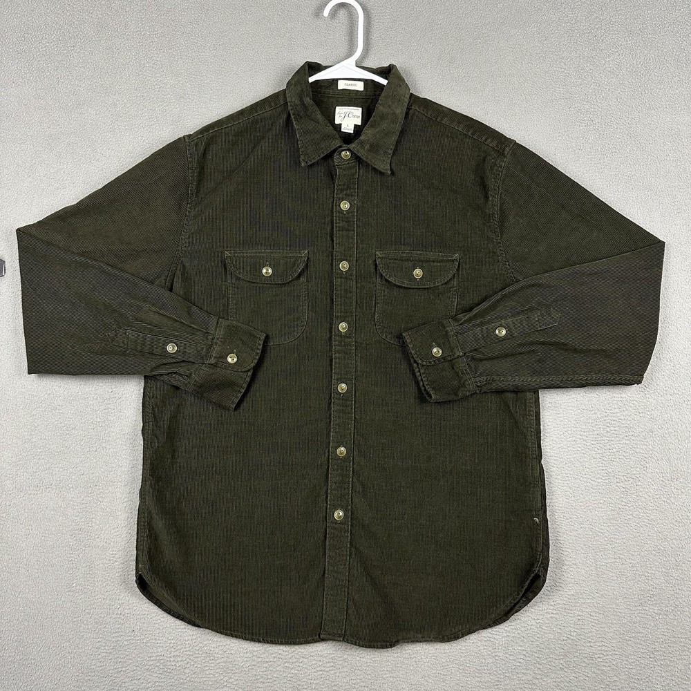 J Crew Classic Fit CPO Corduroy Overshirt for Men in Dark Green Size Large