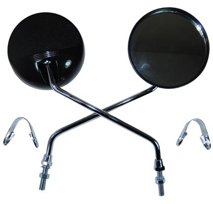 MIRRORS 8mm (Both RH Thread) Sold Per Pair - Chrome stem w/Black mirror shell - Picture 1 of 1