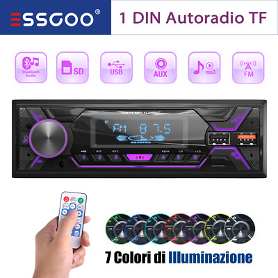 Autoradio mit Bluetooth BT Freisprech 7 Farben Single DIN MP3 USB Aux FM NON CD
