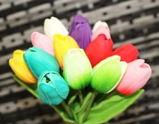 15pc Rainbow Multi Color Real Touch Tulip Bundle Artificial Flower Wedding R1