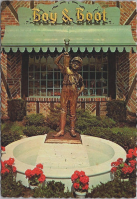 Boy & Boot Statue Bloomfield Hills Michigan Chautauqua Lake New York Postcard