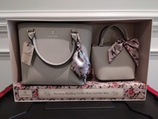 New Nanette Lepore, Mom And Mini Gray 2pc Boxed Satchel Hand Bags, Vegan Leather