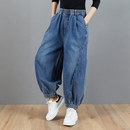 Pantalones de mezclilla Lady Bloomer pantalones vaqueros retro con volantes cónicos pantalones de cintura elásticos - Imagen 7 de 7