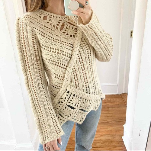 ASOS Crochet Bohemian Tan Sweater Size 