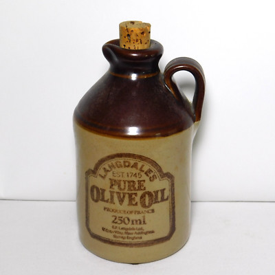Vtg 1985 Pearsons of Chesterfield Langdale s Pure Olive Oil Empty Jug With Cork