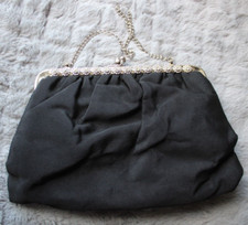 Vintage Black With Rhinestones Kiss Lock Clutch, Evening Bag