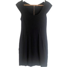 EXPRESS Mini Black Dress Size 4 Body Contour Scoop Neck Full Zip Back Cap Sleeve