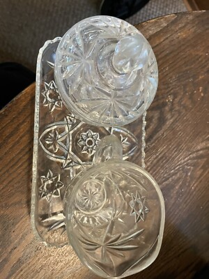 Vintage Coffee Serving Set Lead Crystal Sugar Creamer Lid Underplate Tray