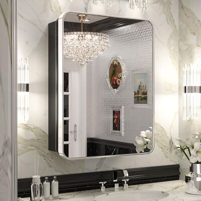 Keonjinn 21 x 27 Inch Chrome Bathroom Medicine Cabinets with Mirror Stainless