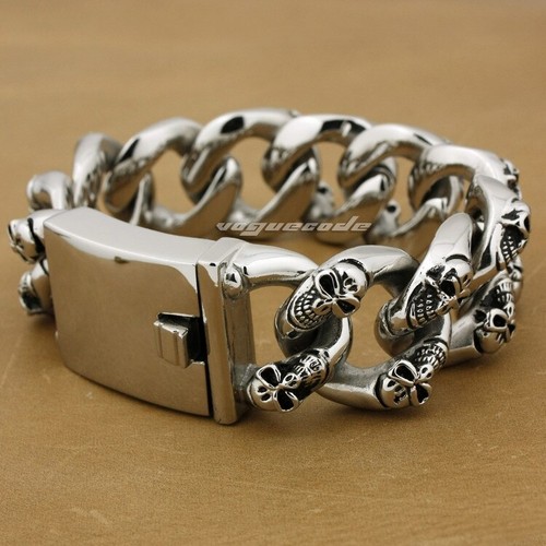 Huge Heavy Stainless Steel Skulls Link Bracelet Men Biker Punk Jewelry 5F005D BZ - Picture 17 of 19