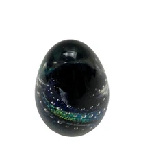 BSG Glass Egg Paperweight Blue & Clear With Controlled Bubbles