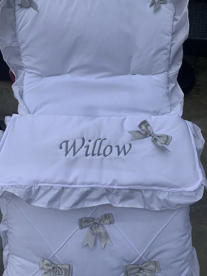 Manguito de cochecito blanco personalizado con arcos. Unisex para niño niña Foto 2 de 4