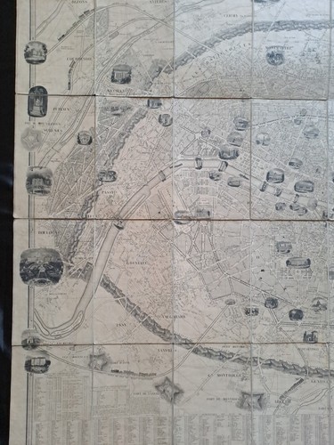 VUILLEMIN - Plan de PARIS illustré avec fortifications ● Gravure 1850 ● - Foto 3 di 7