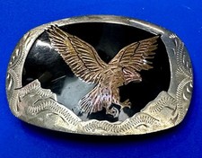 Flying Hunting Diving American Bald Eagle Patriotic Enamel Inlaid Belt Buckle