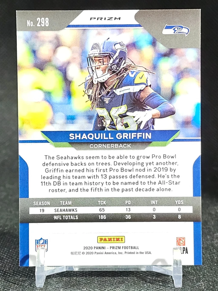 Shaquill Griffin 2020 Panini Prizm Disco No Huddle Blue Parallel /79 #298 - Image 2 of 2