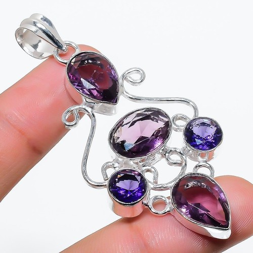 Purple Amethyst Gemstone Handmade 925 Sterling Silver Jewelry Pendant Sz 2.5" - 第 1/1 張圖片