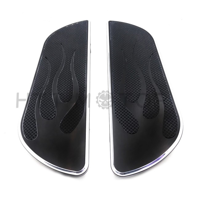 Pair Black Flame Foot Board Rider Driver Floorboard For Harley Touring