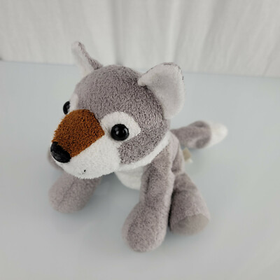 K & M International Stuffed Plush Beanbag Bean Husky Wolf Puppy Dog Gray White