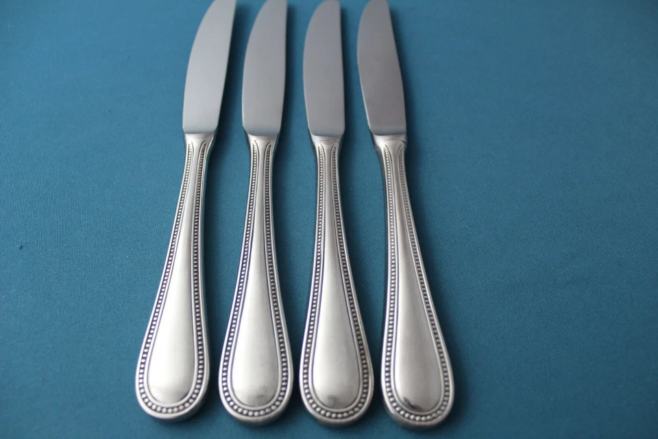 4 Cuchillos de Cena Toalla Hueca CUENTAS ANTIGUAS Satinado 18/8 Inoxidable Alemania 8 7/8" Foto 4 de 4