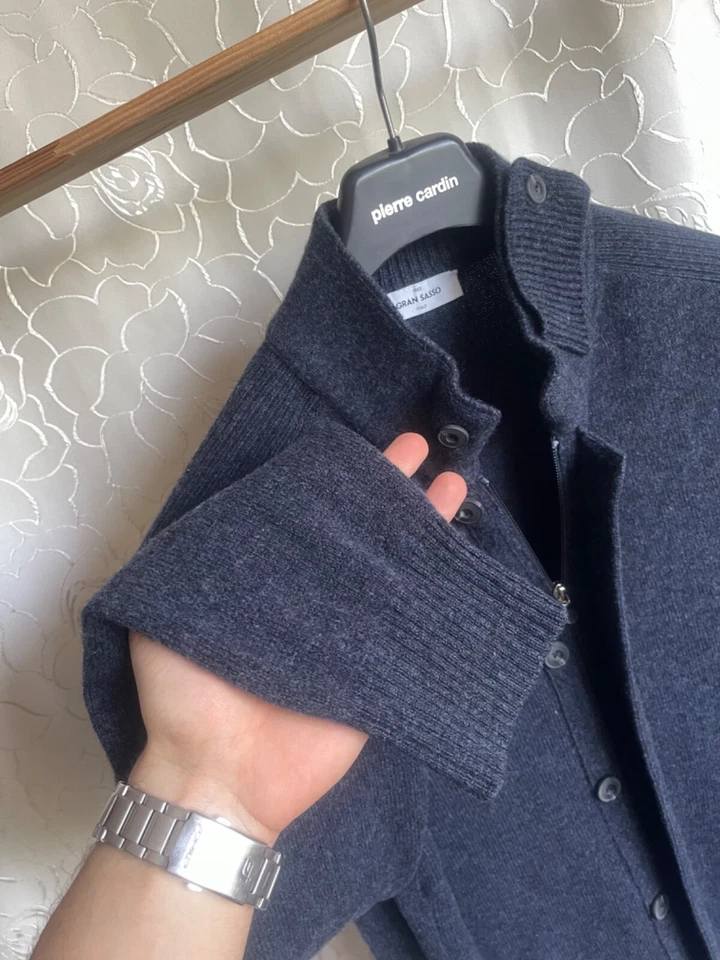 Men’s Gran Sasso Wool Navy Two-Way Full Inner Zip Button Luxury Cardigan 58 3 XL - Image 4 of 4