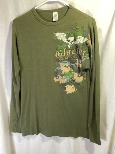 Glacier National Park (Skull with crown) Olive Green Large Cotton Blend Thermal