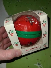 NOS Vintage SEE'S Candy Christmas Red Ornament Ball w/Candy & Original Box