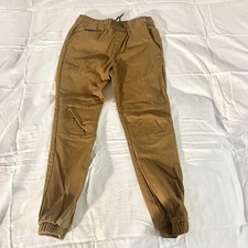 Distortion Pants Elastic Waist Comfort Cargo Stretch Mustard Khaki Brown Boys 14