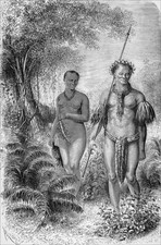PERU - BRAZIL - INDIAN COUPLE YAHUAS in AMAZON RAINFOREST - Engraving from 19th