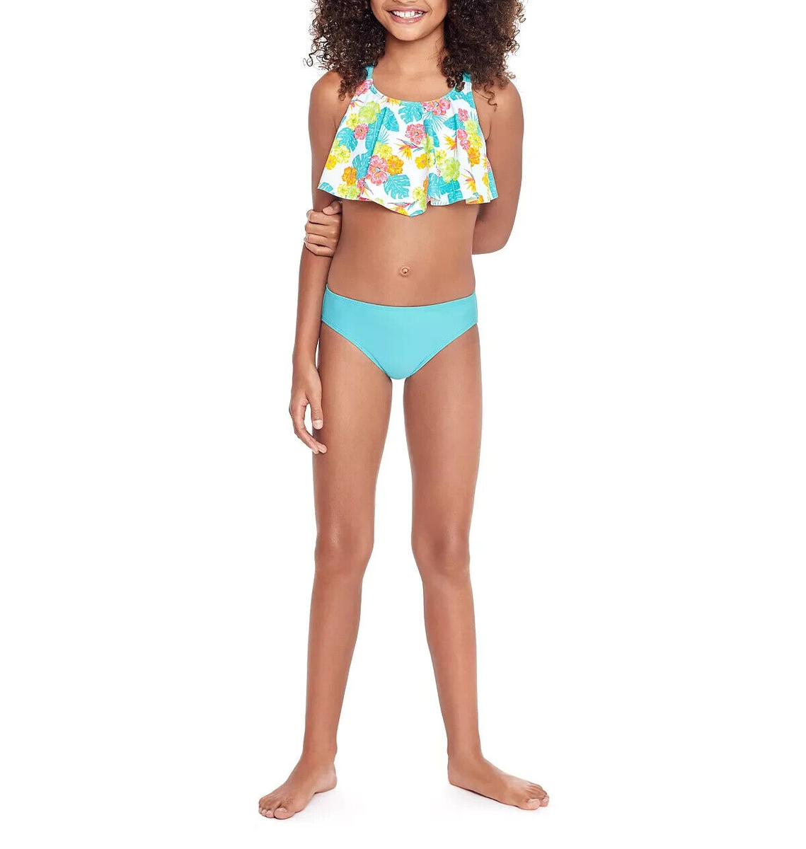 GLITTER BEACH Big Girls Flounce Bikini Set Piece Green Size 14