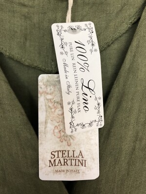Stella Martini Linen Midi Shirt Dress Olive Medium Made in Italy Lagenlook  | eBay