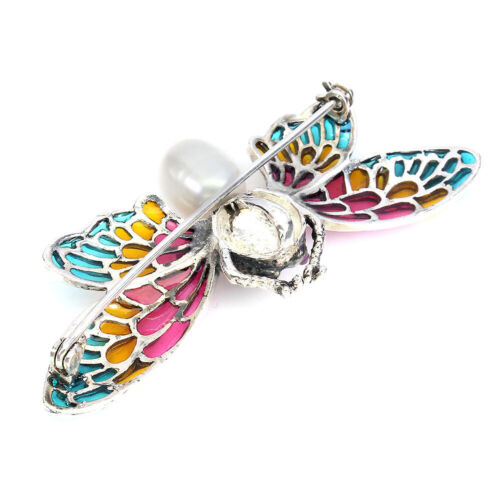 Broche De Verano De Plata 925 Con Perla Barroca Rubí Y Piedra De Marcasita - Imagen 3 de 9