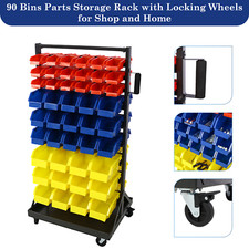 90-Bin Parts Storage Rack Nut Bolts Organizer with Locking Wheels Ship from USA